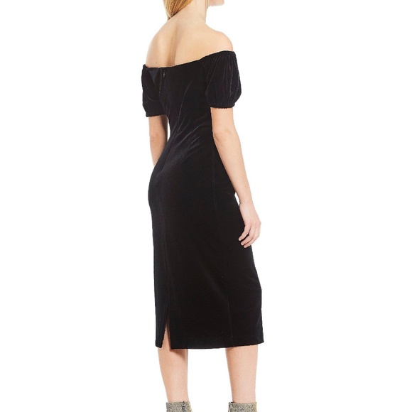 Black Velvet Off-Shoulder Midi Dress Medium / 8 - Picture 2 of 8